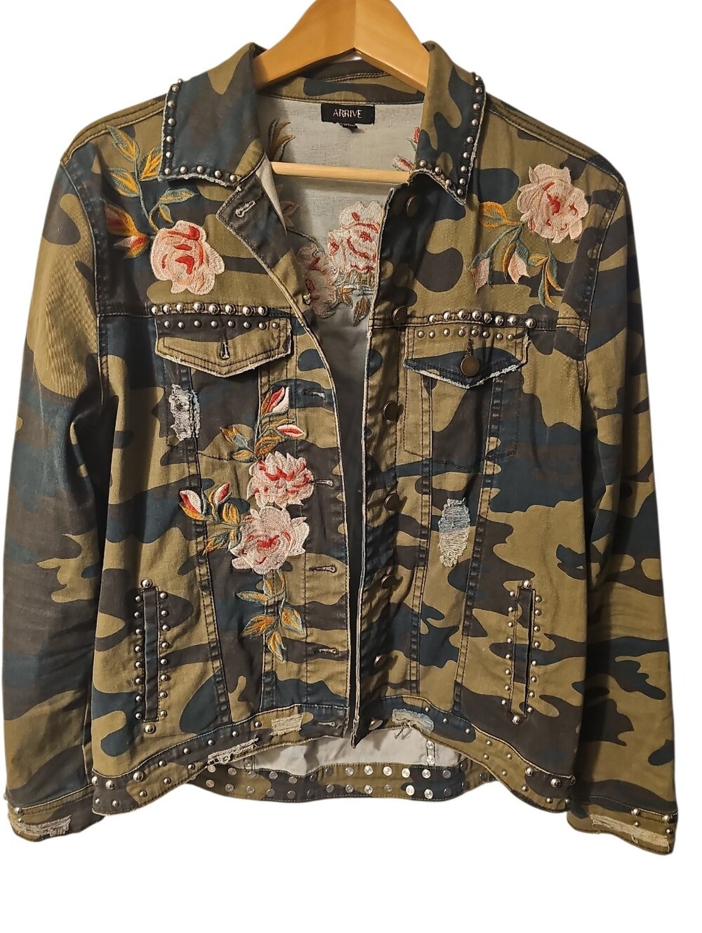 ARRIVE Camo Embroidered Denim Jacket, Women's, Size S